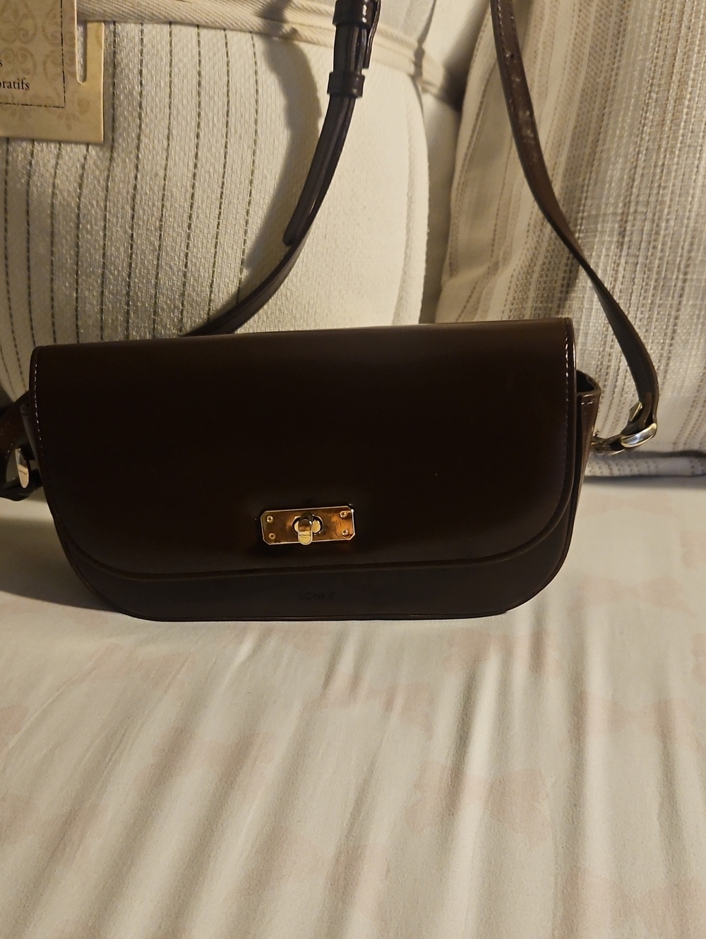 DONKIE ,Classic Dark Brown Leather Crossbody Bag with Gold Hardware
